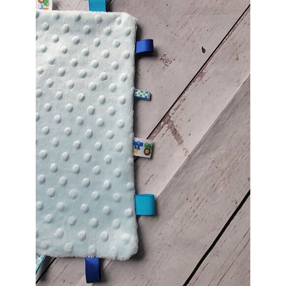 Baby blue train tag lovey blanket mink dot fabric handmade new - Picture 2 of 5